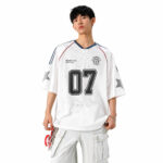 メッシュ ナンバージャージ 半袖 Vネック 07デザイン アメフト風 オーバーサイズ M～3XL ホワイト ブラック